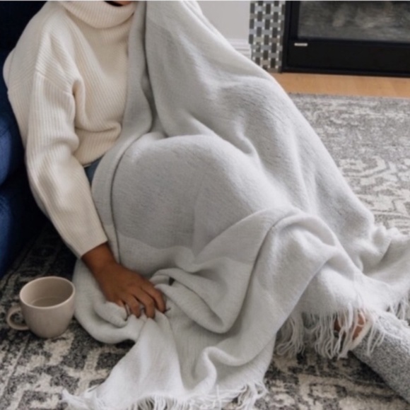 Mark & Graham Colorblock Throw Blanket, Gray and Ivory - Picture 1 of 12